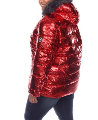 Plus Size Metallic Puffer Coat with Hoodie