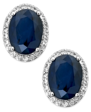 image of Sapphire and White Sapphire Oval Stud Earrings in 10k White Gold (3 ct. t.w.), Created for Macy-s