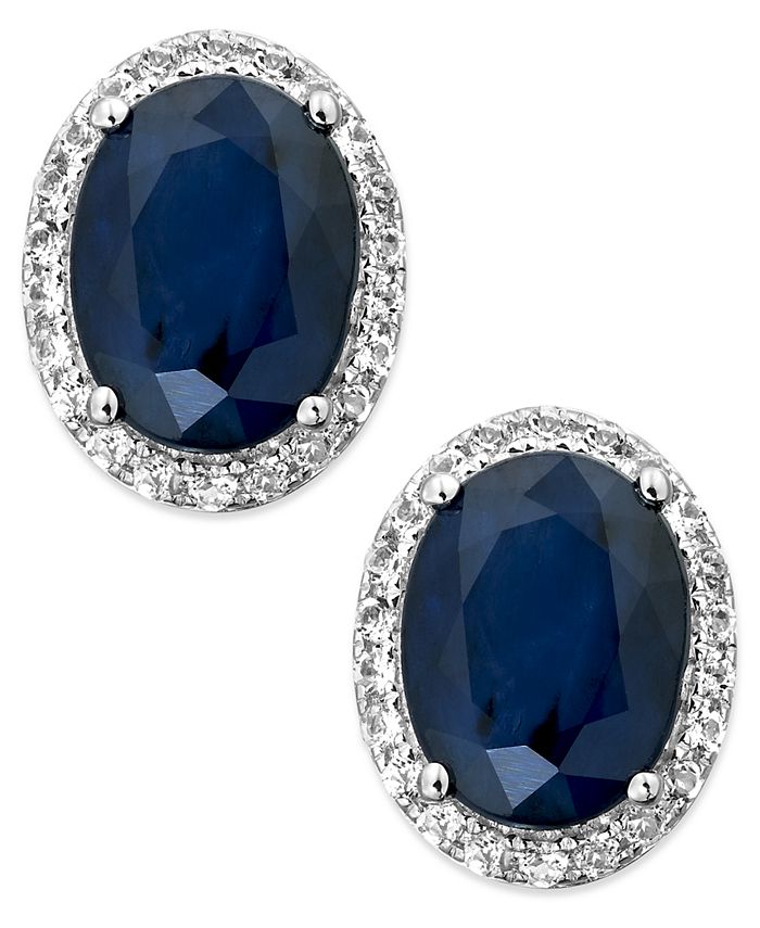 Macy's - Sapphire and White Sapphire Oval Stud Earrings in 10k White Gold (3 ct. t.w.)