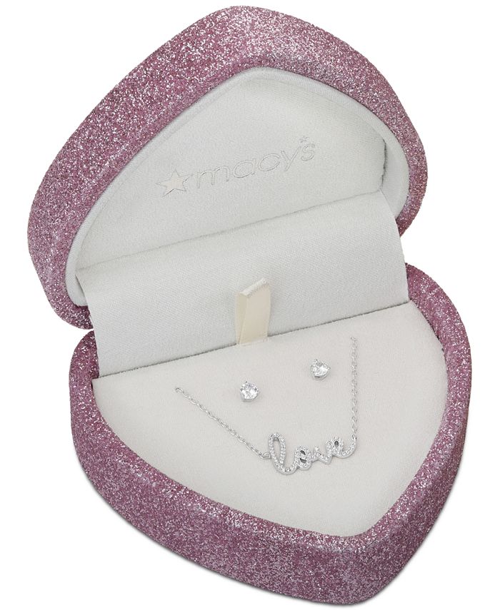 2-Pc. Set Cubic Zirconia Love Knot Pendant Necklace & Matching Stud  Earrings in Sterling Silver, Created for Macy's