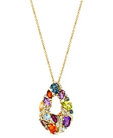 EFFY® Multi-Gemstone (4-1/8 ct. t.w.) & Diamond (1/6 ct. t.w.) Open Teardrop 18" Pendant Necklace in 14k Gold