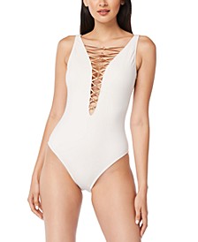Lace-Down One-Piece Swimsuit