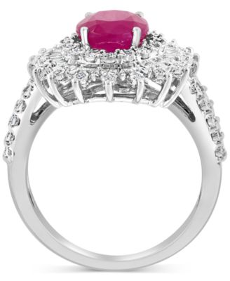 EFFY&reg; Ruby (1-7/8 ct. t.w.) & Diamond (1/4 ct. t.w.) Halo Statement Ring in 14k White Gold (Also in Sapphire and Emerald)
