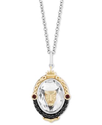 Enchanted Disney Fine Jewelry - Multi-Gemstone (5-3/4 ct. t.w.) & Black Diamond (1/6 ct. t.w.) Evil Queen Mirror Pendant Necklace in Sterling Silver & 14k Gold