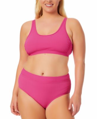 California Waves Plus Trendy Plus Size Ribbed Tie Back Bikini Toplette Bottoms Created For Macys Women's Swimsuit In Fuchsia Sizzle