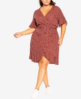CITY CHIC - Trendy Plus Size Dot-Print Lover Tie-Front Ruffled Dress