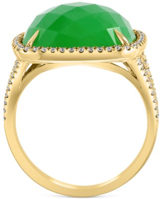 EFFY&reg; Dyed Green Jade & Diamond (1/3 ct. t.w.) Halo Statement Ring in 14k Gold