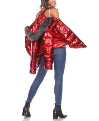 Women's Metallic Puffer Coat With Hoodie