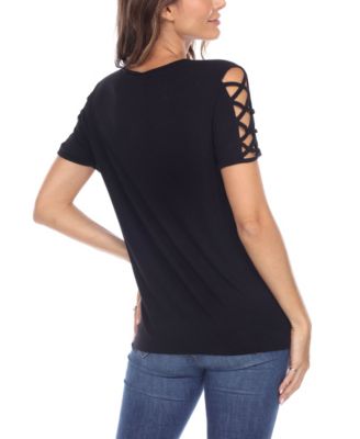 Women's Keyhole Neck Cutout Short Sleeve Top