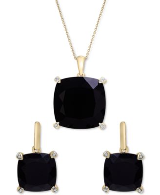Shop Macy's Onyx Diamond Accent Necklace Earrings Collection In 14k Gold Plated Sterling Silver Sterling Silver In Gold Over Silver