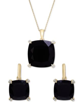 MACY'S ONYX DIAMOND ACCENT NECKLACE EARRINGS COLLECTION IN 14K GOLD PLATED STERLING SILVER STERLING SILVER