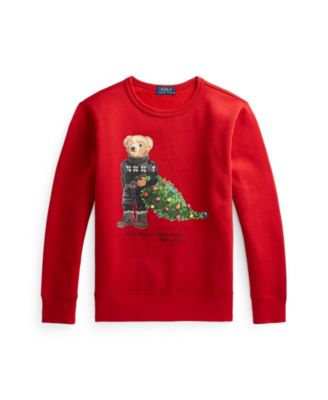 폴로 랄프로렌 Polo Ralph Lauren Big Boys Holiday Bear Fleece Sweatshirt,Madison Red