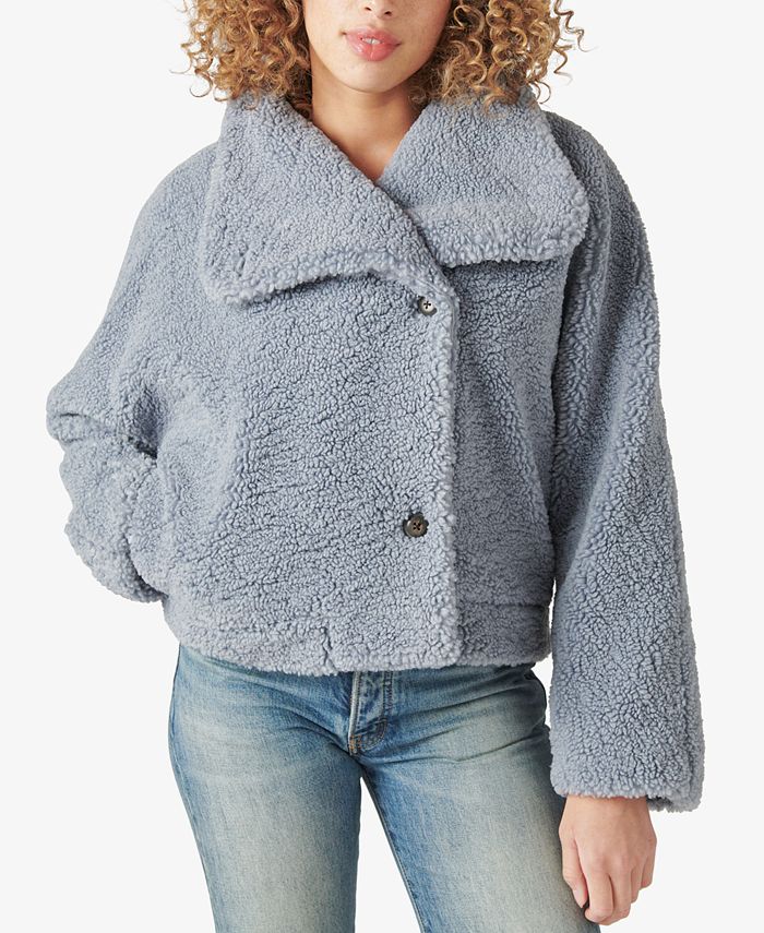 Lucky Brand Textured Teddy Women's Coat (Dusty Blue)