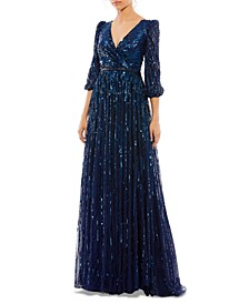 Sequin Puff-Sleeve Gown