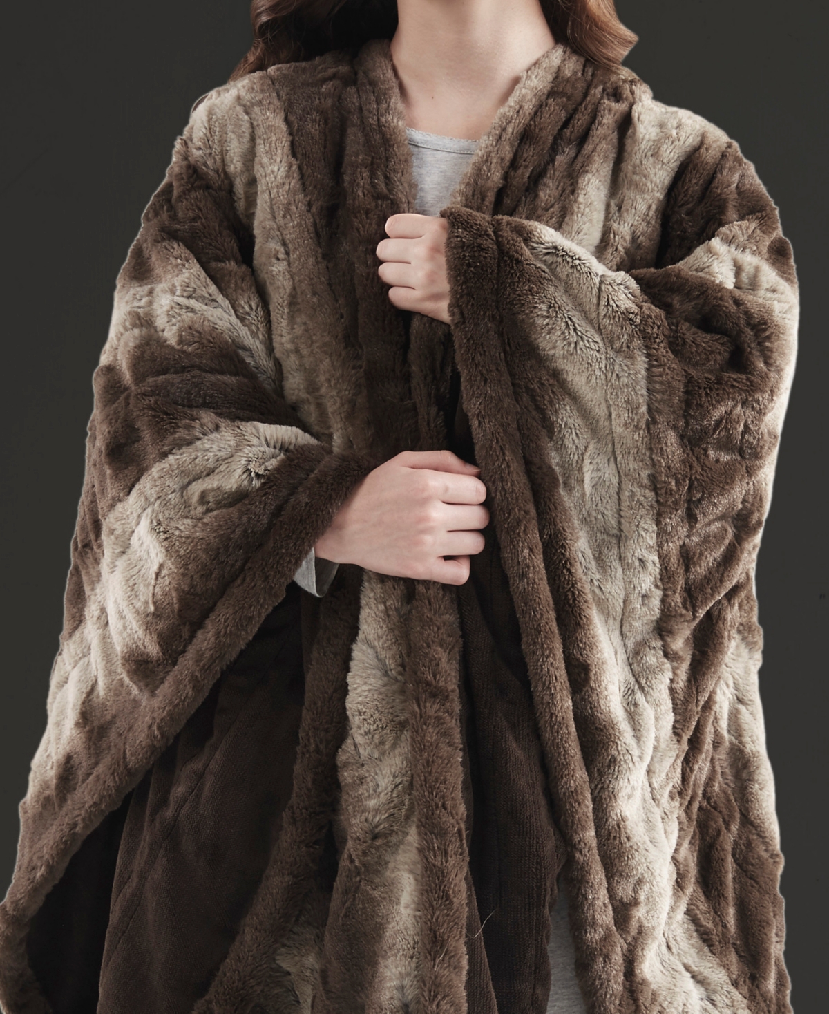 Beautyrest Zuri Electric Faux-fur Wrap, 64" X 50" In Brown