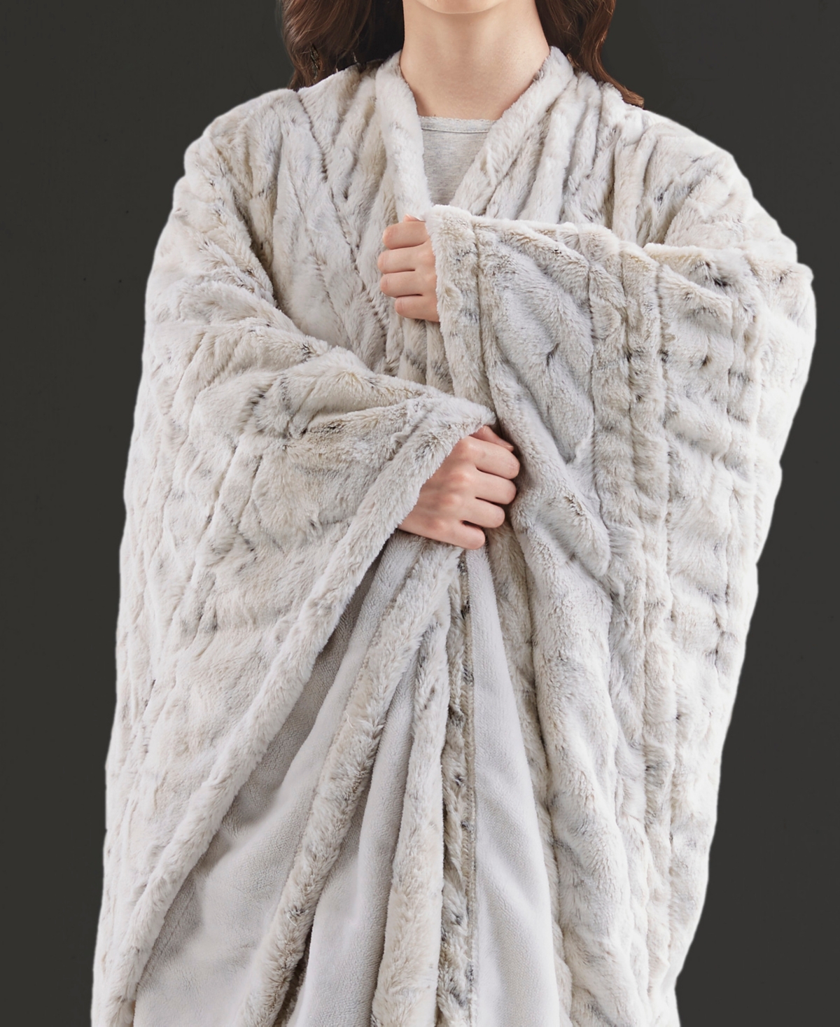 Beautyrest Zuri Electric Faux-fur Wrap, 64" X 50" In Snow Leopa