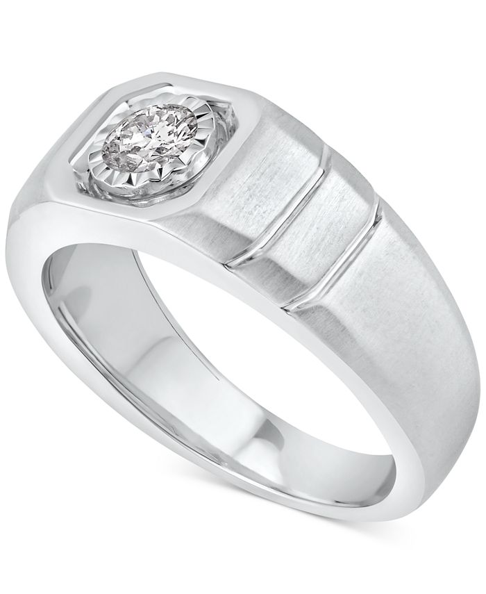 Macy's - Men's Certified Diamond (1/2 ct. t.w.) Wide Band Solitaire Engagement Ring in 14k White Gold