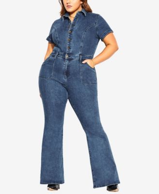 City Chic Trendy Plus Size Denim Flare Jumpsuit Macy s