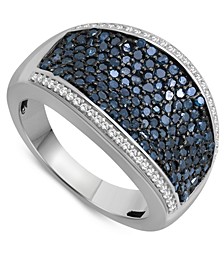 Blue Diamond (7/8 ct. t.w.) & White Diamond (1/8 ct. t.w.) Pavé Ring in Sterling Silver