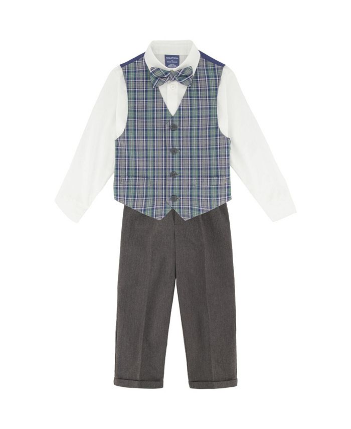 Nautica Little Boys Green Tartan Vest 4 Piece Set Macy's