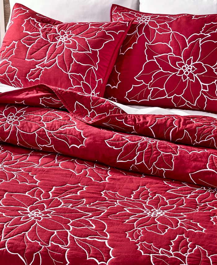 Martha Stewart Collection Poinsettia Embroidered King Quilt, Created