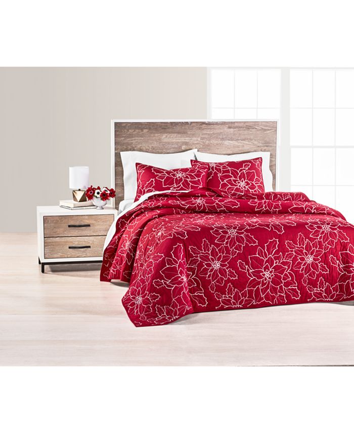 Martha Stewart Collection Poinsettia Embroidered King Quilt, Created