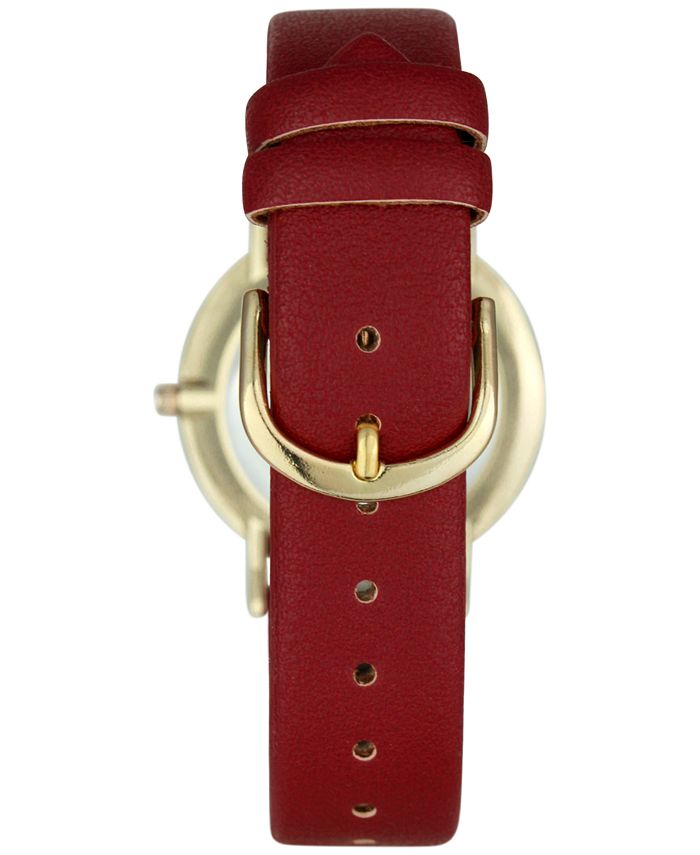 INC International Concepts Women's Red Faux-Leather Strap Watch 36mm ...