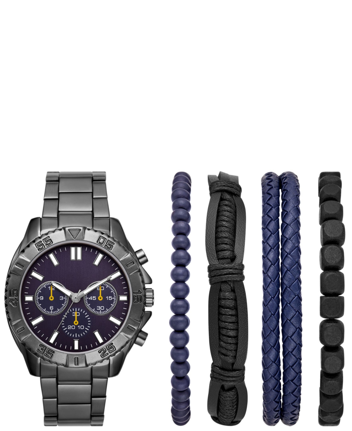 Men's Gunmetal Blue Dial Bracelet Watch Gift Set, 45mm - Gunmetal