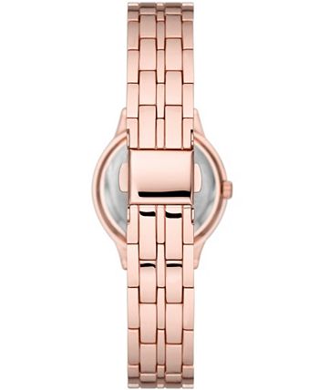 Folio Women's Gift Set; Rose Gold Tone Bracelet Watch, Clear Stone Case and Rose Gold Link Bracelet and Necklace with Heart Pendant(FMDAL1172), Size