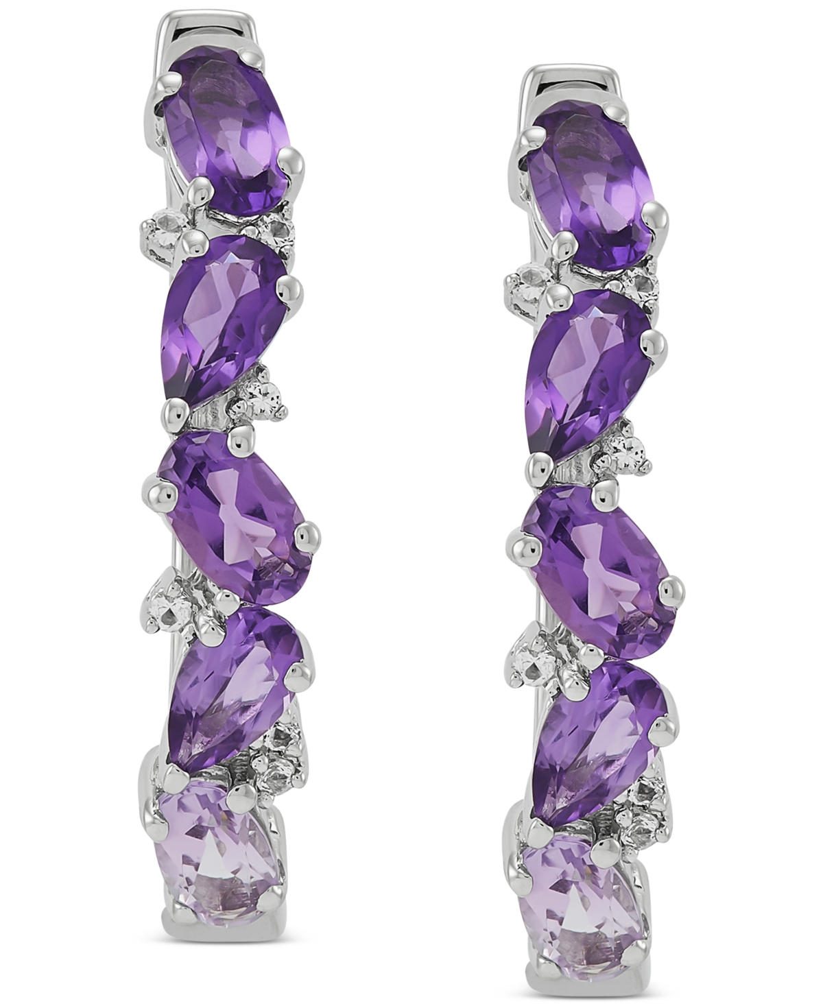 Amethyst (2 ct. t.w.) & White Topaz (1/10 ct. t.w.) Small Hoop Earrings in Sterling Silver,