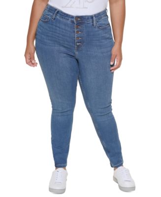 Calvin Klein Jeans Trendy Plus Size Button-Fly Skinny Jeans - Macy's