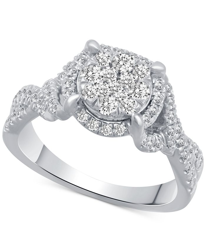 Macy's - Diamond Halo Cluster Engagement Ring (3/4 ct. t.w.) in 14k White Gold