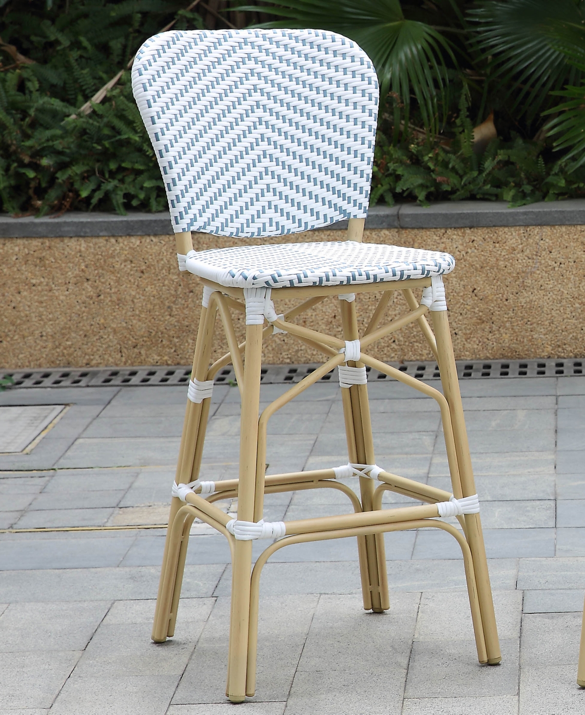 Chelimo Patio Bar Chair with Footrest, Set of 2 - Blue, White