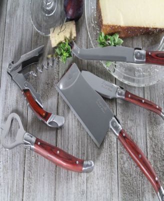 Laguiole 5 Piece Cheese Knife and Wine Opener Set with Pakkawood Handles.