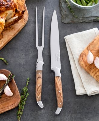 Laguiole Olivewood Carving Knife and Fork Set.
