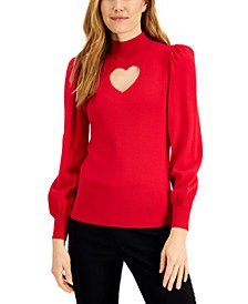 Heart-Cutout Puff-Shoulder Sweater, Created for Macy's