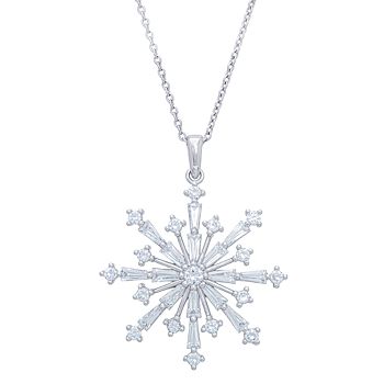 Macy's Silver Plated Cubic Zirconia Snowflake Pendant Necklace