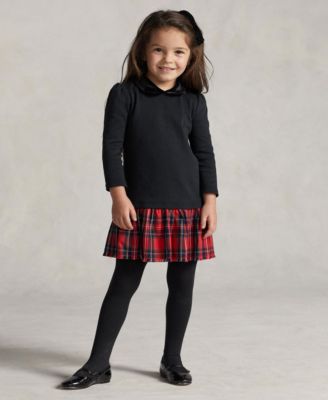 폴로 랄프로렌 원피스 Polo Ralph Lauren Little Girls Plaid Stretch Ponte Dress,Black