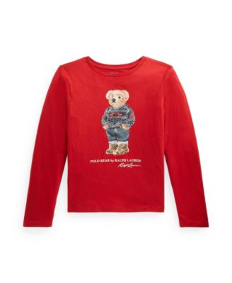 폴로 랄프로렌 티셔츠 Polo Ralph Lauren Little Girls Polo Bear Jersey T-shirt,Red
