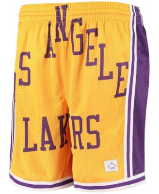 Big Boys Gold Los Angeles Lakers Hardwood Classics Throwback Big Face Mesh Shorts