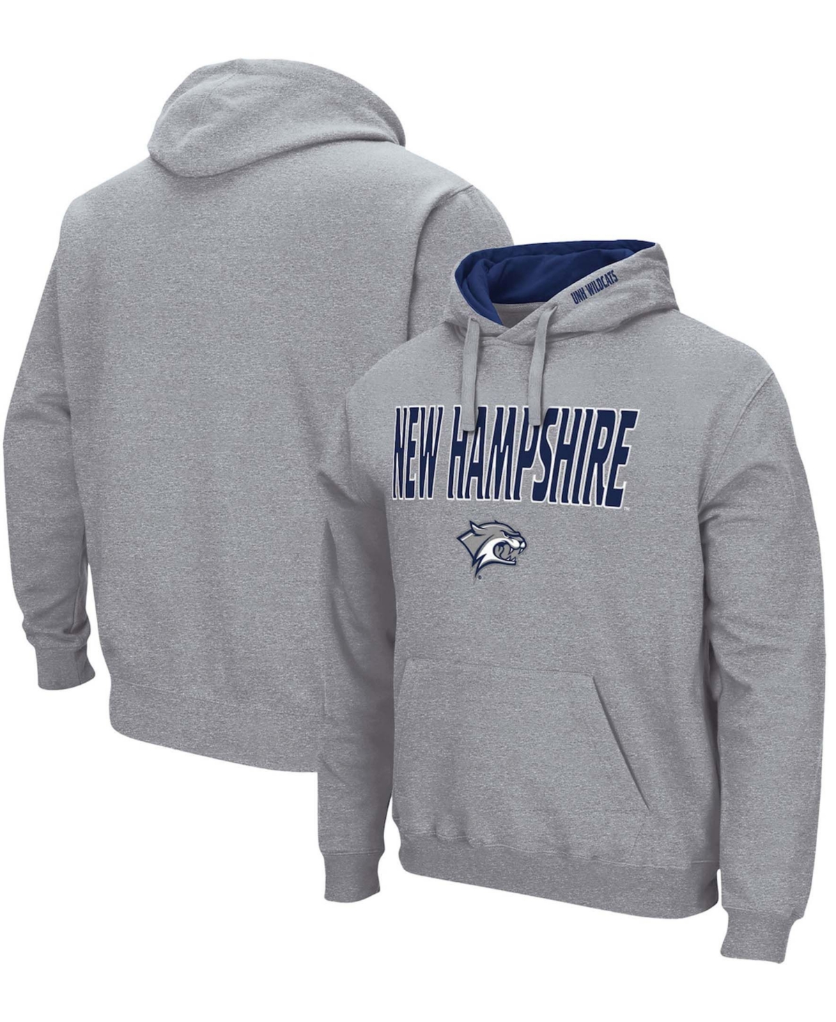 Colosseum Men's New Hampshire Wildcats Arch And Logo Pullover Hoodie In Heather Gray