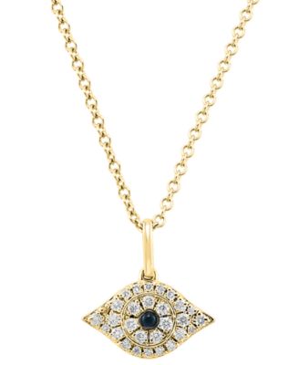 EFFY Collection - Black Diamond Accent & Diamond (1/6 ct. t.w.) Evil Eye 18" Pendant Necklace in Sterling Silver