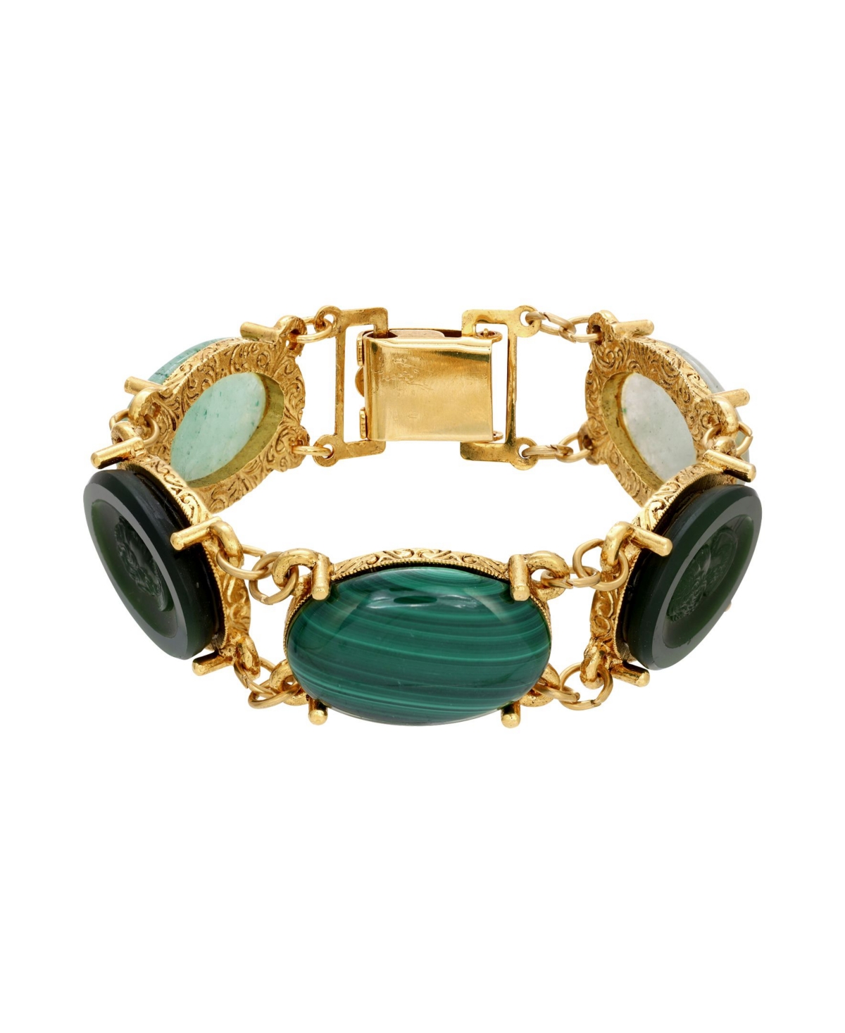 Vintage Style Jewelry, Retro Jewelry 2028 Gold-Tone Green Adventurine STone Link Bracelet - Green $59.50 AT vintagedancer.com