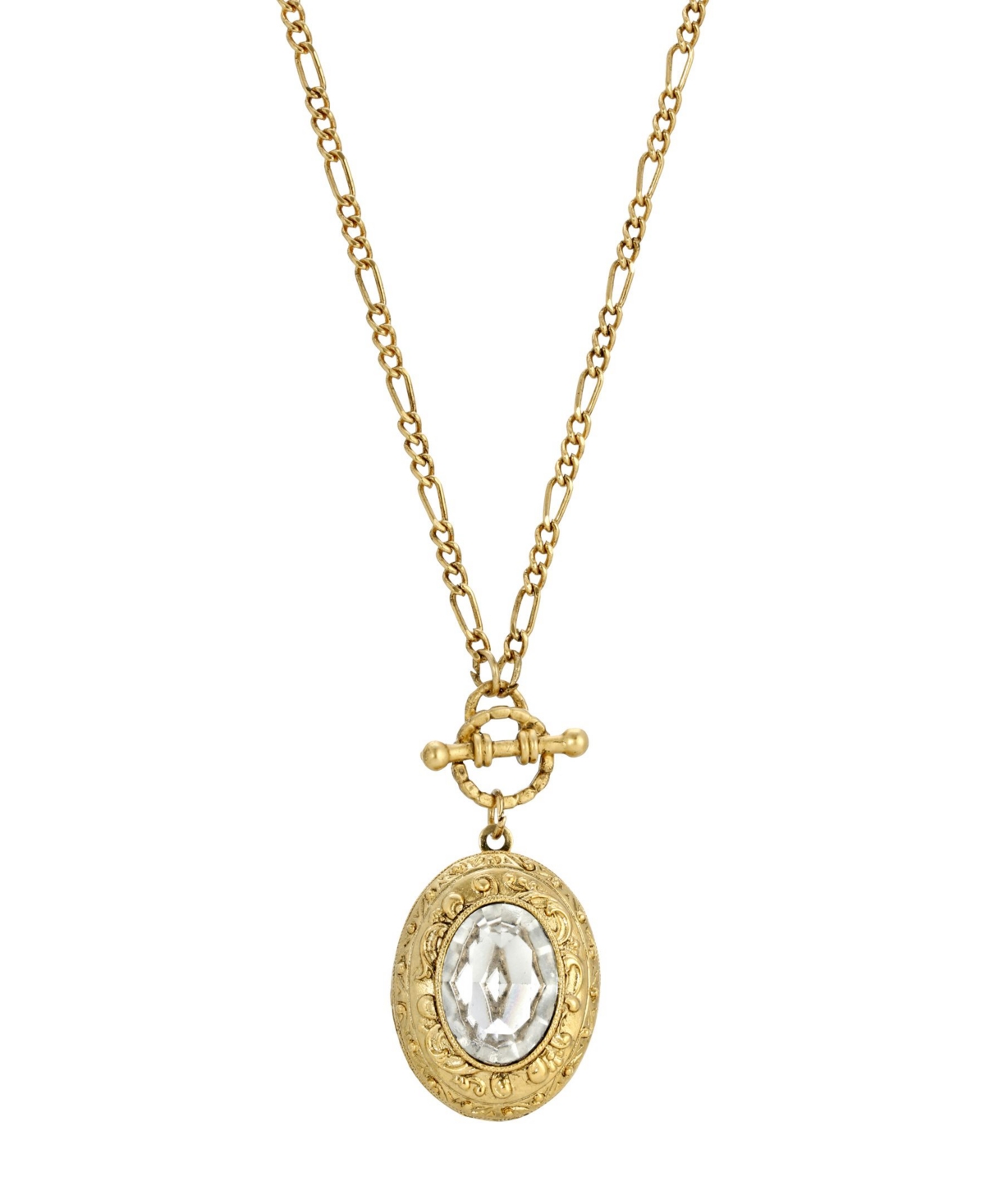 2028 Crystal Stone Flower Design Locket Necklace In Gold-tone