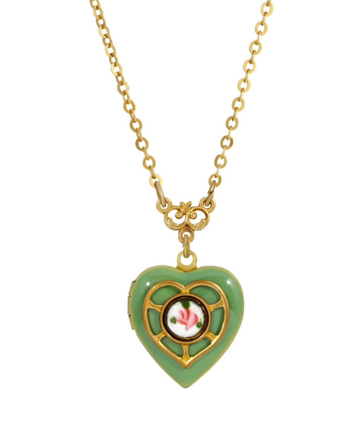 2028 Heart Locket Necklace In Green