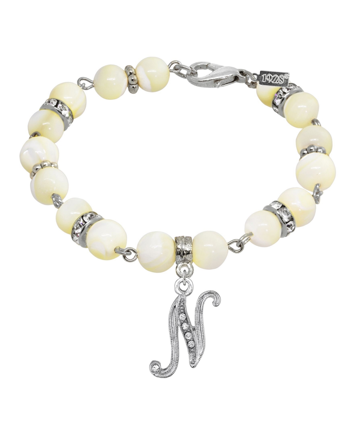 2028 Silver Tone Cultured Mother Of Pearl Crystal Initial Clasp Bracelet In White-n
