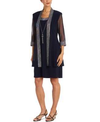 R & M Richards - 2-Pc. Metallic-Trim Necklace Dress & Jacket
