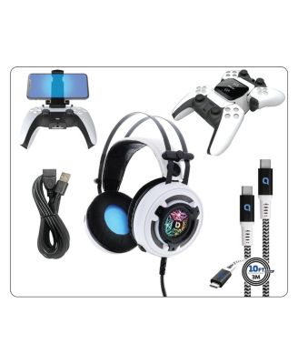 Photo 2 of Bionik Pro Kit for Playstation 5: Powerful 50mm Gaming Headset with RGB Color, Controller Charge Base, Phone Holder, Lynx Cable & USB Cable