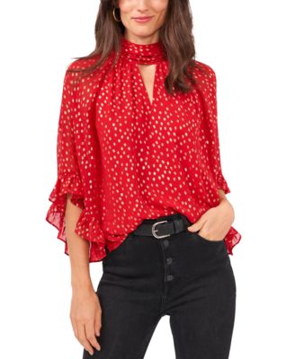 Vince Camuto - Foiled Flutter-Sleeve Keyhole Blouse