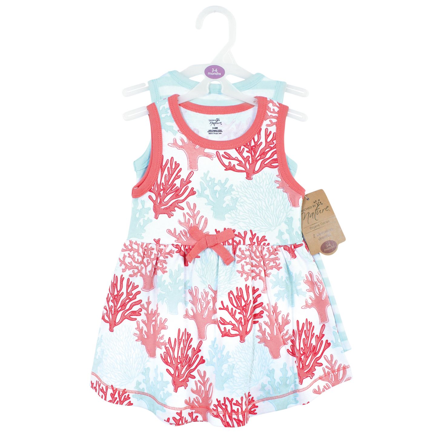 Платья Touched by Nature 2Pk Natural Sleeveless для девочек-малышей, цвет: Коралловый — фото 2